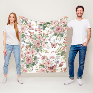 Luxury Colourful  Wildflower Flower blue butterfly Fleece Blanket