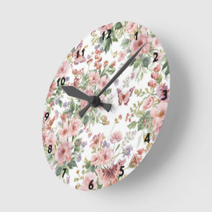 Luxury Colourful Wildflower Flower blue butterfly Round Clock