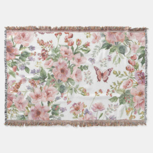 Luxury Colourful Wildflower Flower blue butterfly Throw Blanket