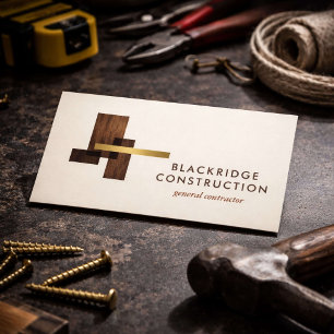 Luxury Contractor Construction Wood Logo Ivory Business Card