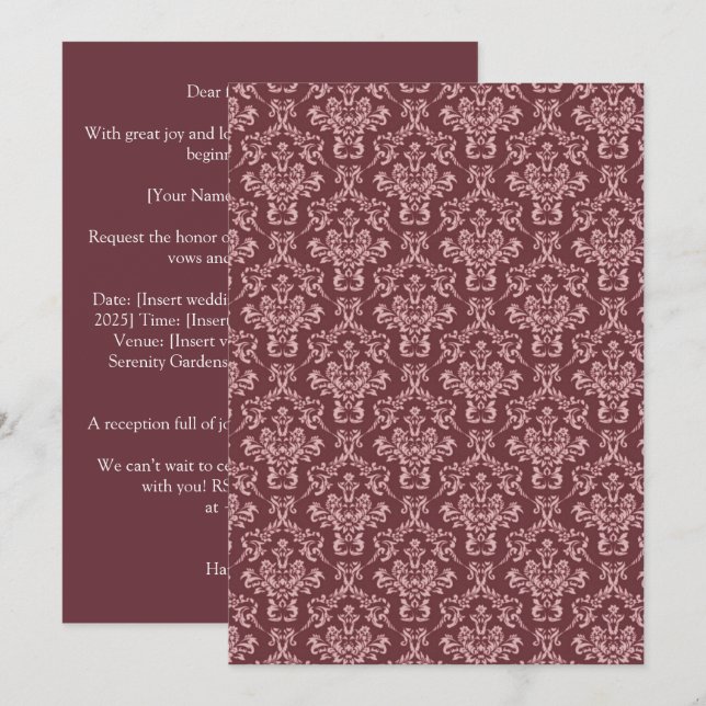 Luxury Coordinated wedding Invitation  - Silk Vows (Front/Back)