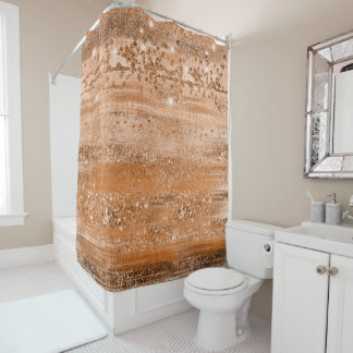 Luxury Copper Glitter Brush Strokes Shower Curtain
