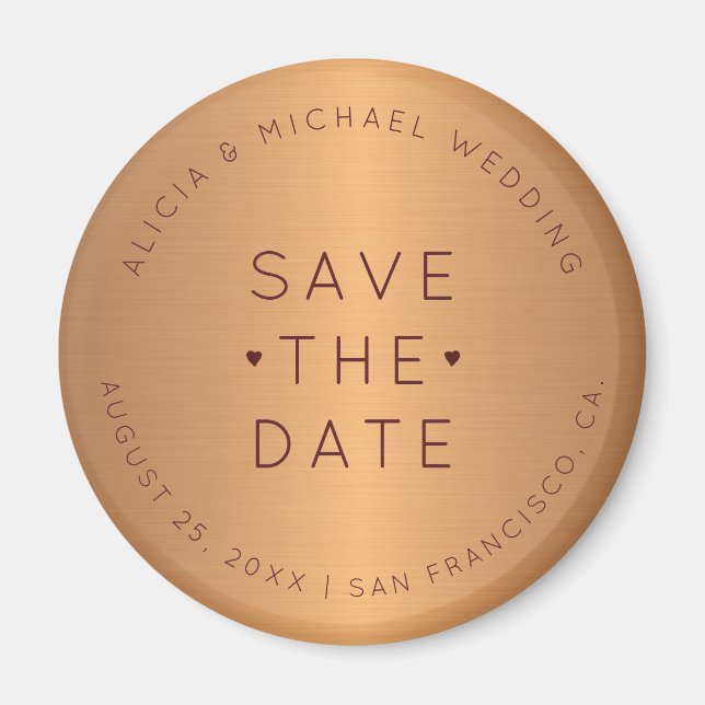 Luxury copper gold burgundy wedding save the date magnet (Front)