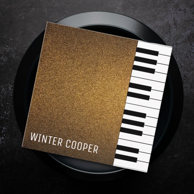 Luxury copper gold glitter piano keys professional square business card (Simple and luxury design with piano keys)