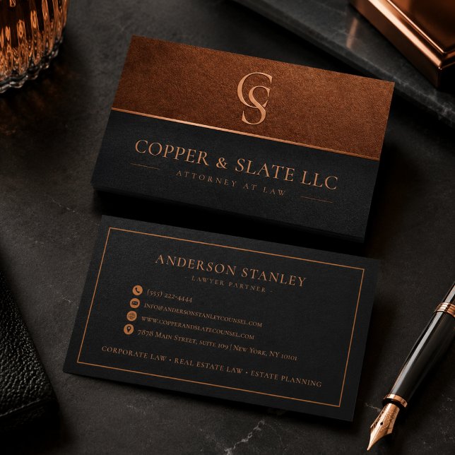 Luxury Copper & Slate Attorney Business Card (Creator Uploaded)