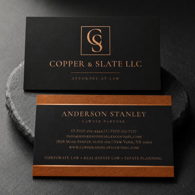 Luxury Copper & Slate Attorney Business Card (Creator Uploaded)