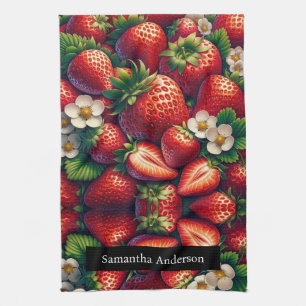 Luxury Cottagecore Kitchen: Strawberry Custom Name Tea Towel