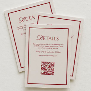 Luxury Cream and Burgundy Wedding Details Qr Code  Enclosure Card