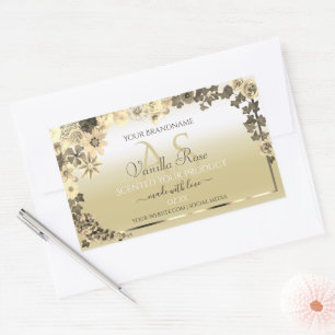 Luxury Cream Gold Floral Product Labels Monogram