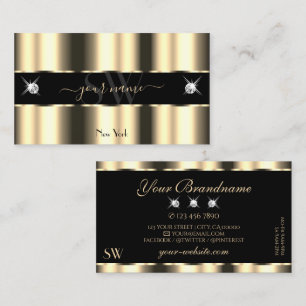 Luxury Cream Golden Black Sparkle Jewels Initials Business Card
