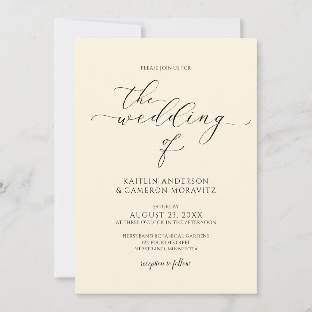 Luxury Cream Wedding Elegant Calligraphy Script Invitation (Front)