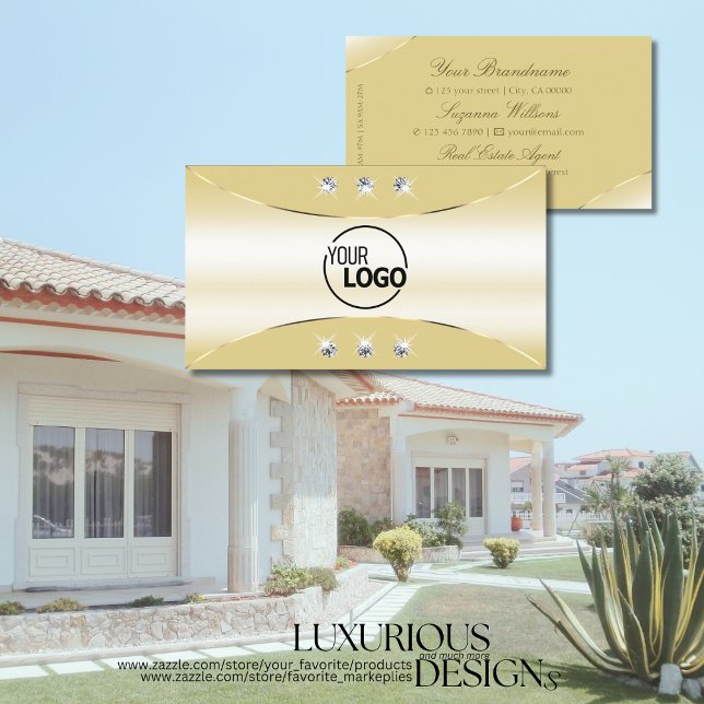 Luxury Cream with Gold Ornate Diamonds and Logo Business Card (Creator Uploaded)