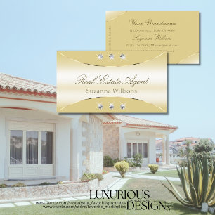 Luxury Cream with Gold Ornate Sparkling Diamonds Business Card