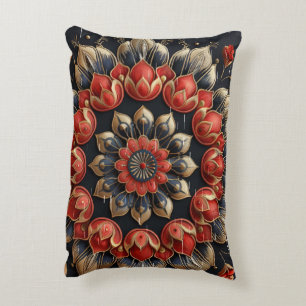 Luxury Crimson Gold 3D Floral Mandala Lumbar Pillo Decorative Cushion