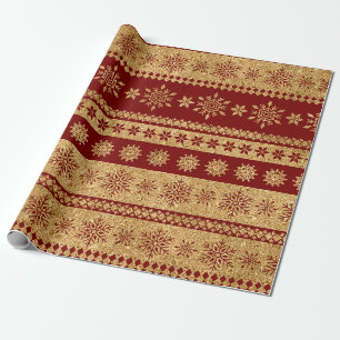 Luxury Crimson Gold Glitter Snowflake Holiday Wrapping Paper