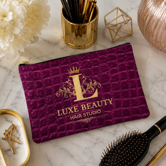 Luxury Crocodile Leather Monogram Gold Initial  Accessory Pouch (Creator Uploaded)