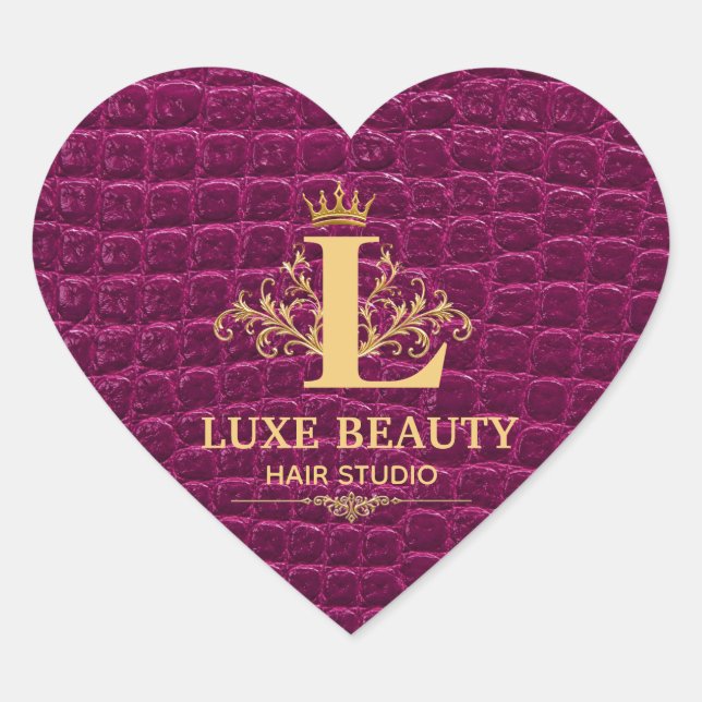 Luxury Crocodile Leather Monogram Gold Initial  Heart Sticker (Front)