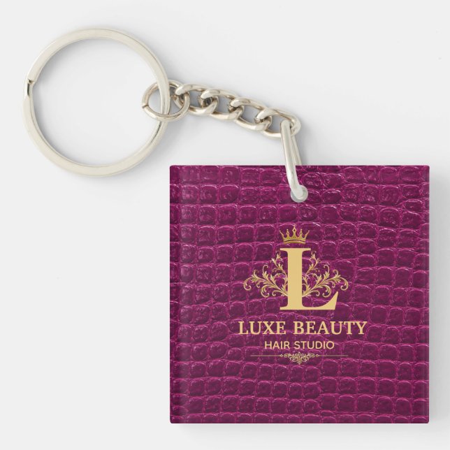 Luxury Crocodile Leather Monogram Gold Initial  Key Ring (Front)