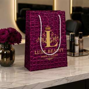 Luxury Crocodile Leather Monogram Gold Initial Medium Gift Bag