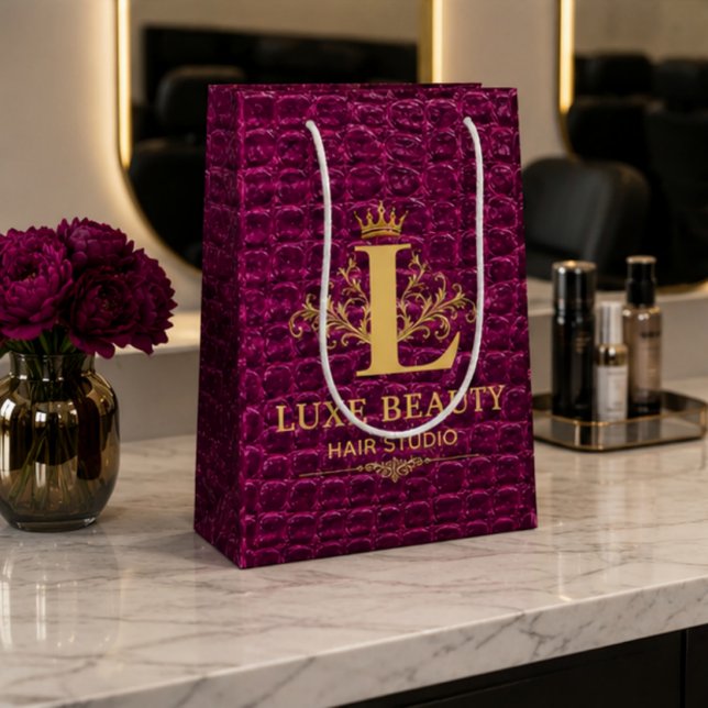 Luxury Crocodile Leather Monogram Gold Initial  Medium Gift Bag (Creator Uploaded)