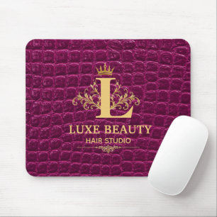 Luxury Crocodile Leather Monogram Gold Initial Mouse Pad