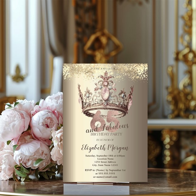 Luxury Crown Gold Confetti 65th Birthday Invitation (Creator Uploaded)