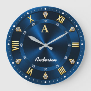 Luxury Crystal Accents Royal Blue Large Clock