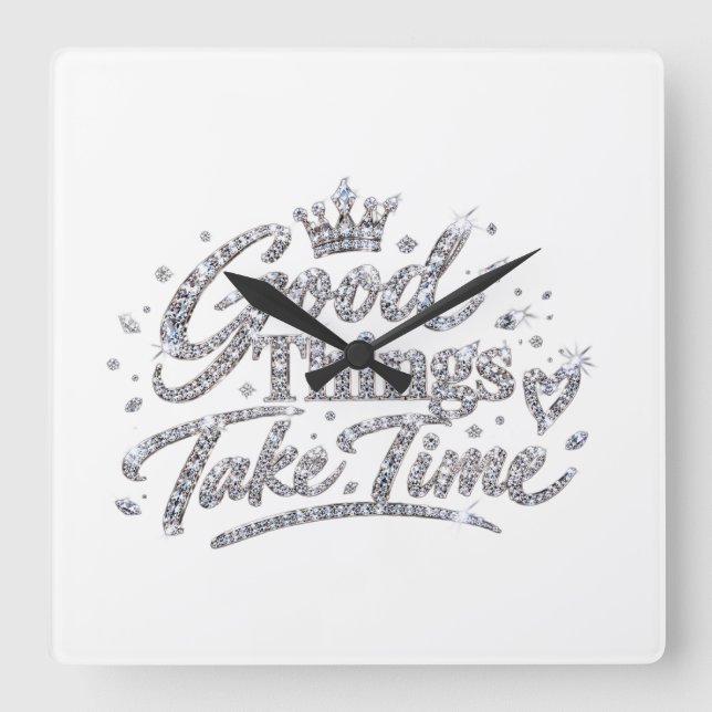 Luxury Crystal Crown Quote Square Wall Clock (Front)