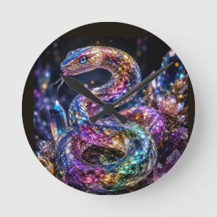 Luxury Crystal Snake Black Gold Glam Round Clock