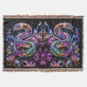 Luxury Crystal Snake   Black Gold Glam Throw Blanket