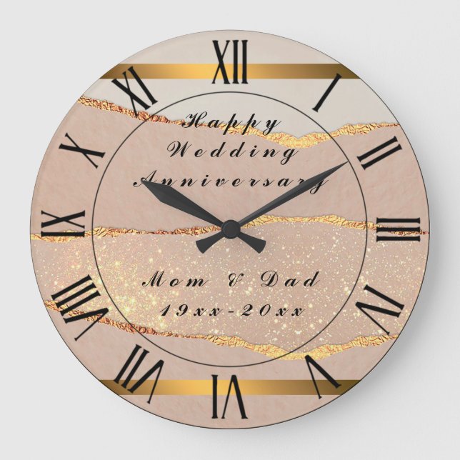 Luxury Customise Glitter Rose Gold Large Clock (Front)