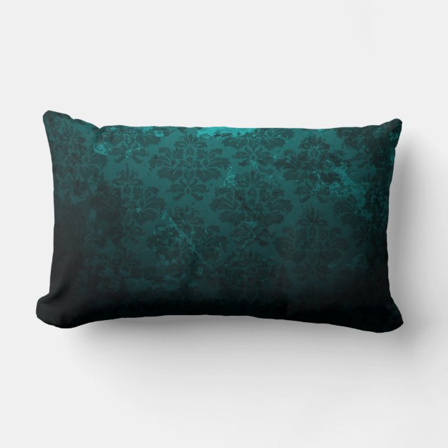 Luxury Damask Dark Green Lumbar Cushion (Front)