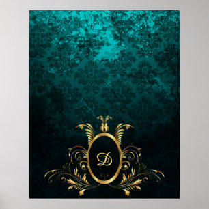 Luxury Damask gold Frame monogram Poster