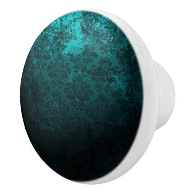 Luxury Damask turquoise Ceramic Knob (Right)