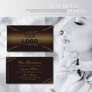 Luxury Dark Brown with Gold Border and Logo Modern Business Card