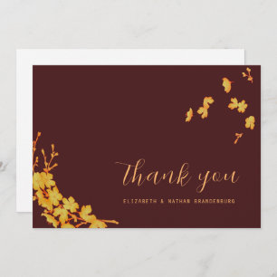 Luxury Dark Burgundy & Gold Flowers Thank You Card