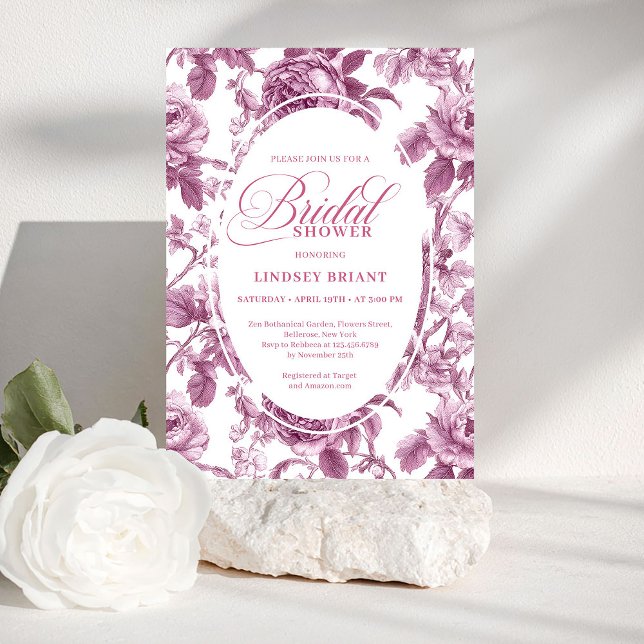 Luxury Dark Fuchsia Roses Bridal Shower Invitation (Luxury Dark Fuchsia Roses Bridal Shower Invitation)