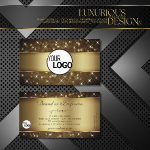 Luxury Dark Gold Glitter Stars Logo Professional Business Card