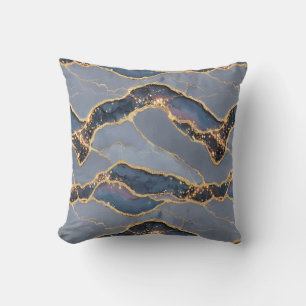 Luxury Dark Gray Marble Texture with Gold Veins Cushion