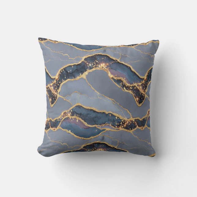 Luxury Dark Gray Marble Texture with Gold Veins Cushion (Front)