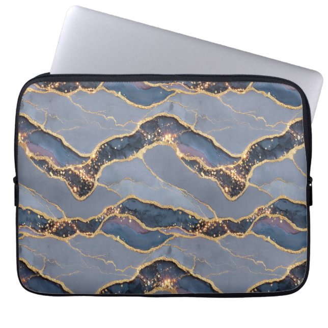 Luxury Dark Grey Marble Texture with Gold Veins Laptop Sleeve (Front)