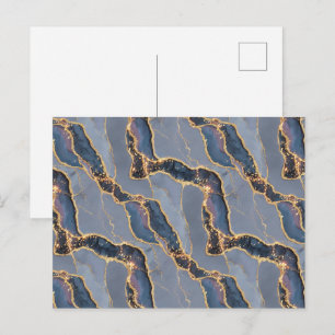 Luxury Dark Grey Marble Texture with Gold Veins Postcard