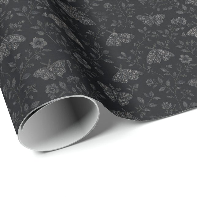 Luxury Dark Halloween Botanical Pattern – Black  Wrapping Paper (Roll Corner)