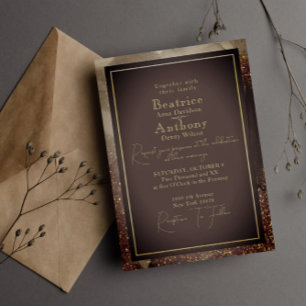 Luxury Dark Mocha Abstract Gold Foil Wedding Invitation