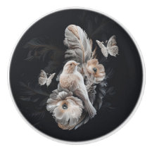 Luxury Dark Print Knob, Bird, Flower and Feather 1