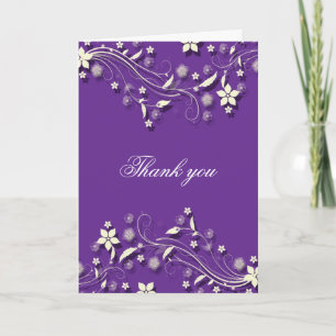 Luxury Dark Purple Flowers Swirls Thank you card