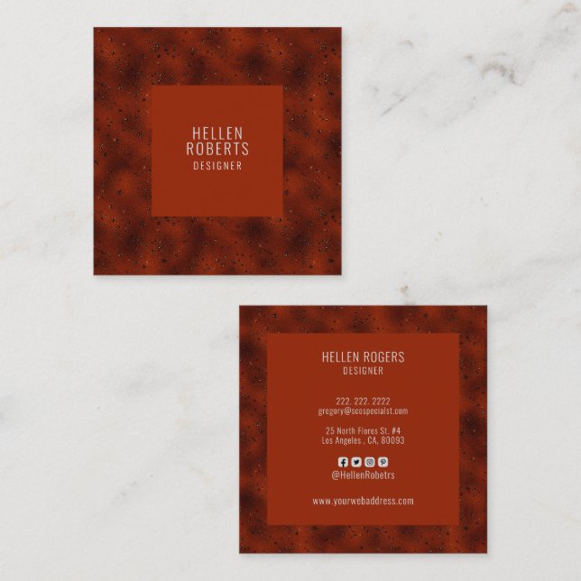Luxury dark red monochromatic background square business card (Front/Back)