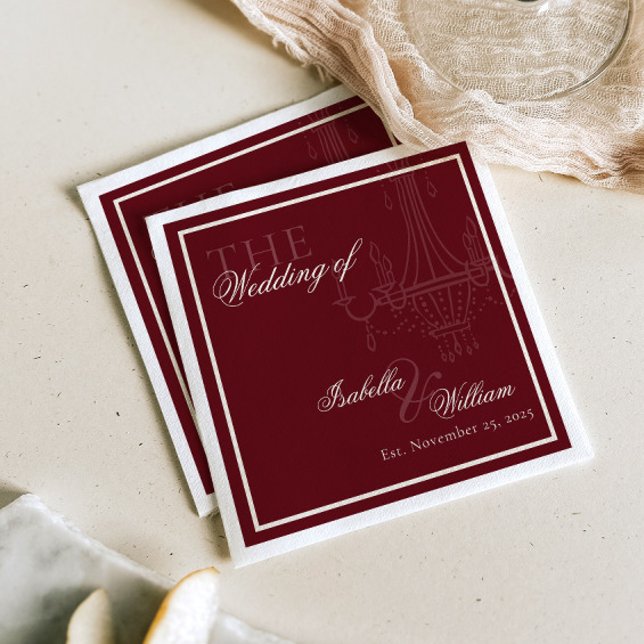 Luxury dark Red Old Money Wedding chandelier Napkin (Creator Uploaded)