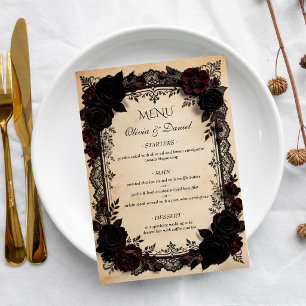 Luxury Dark Romance Black Lace Victorian Wedding Menu