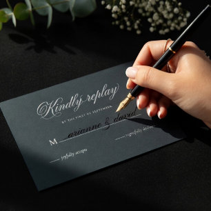Luxury Dark Slate Wedding Elegant RSVP Card